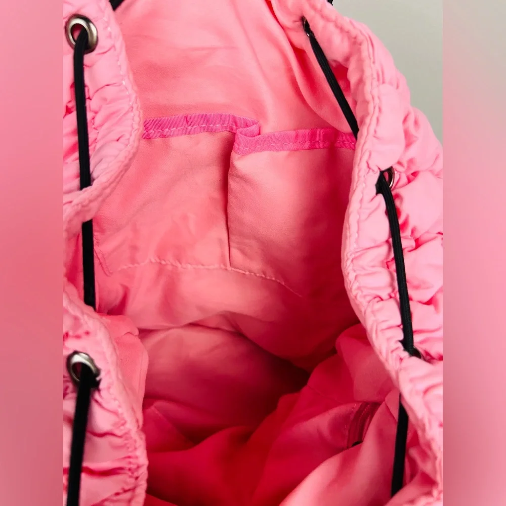 Malibu Hippie Pink Quilted Puffer Backpack – Drawstring Everyday Bag